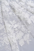 Floral Bridal Lace/ Bridal Lace Fabric/ Off-White Bridal Lace/ Embroidered Wedding Lace/ Couture Lace/ L24-688