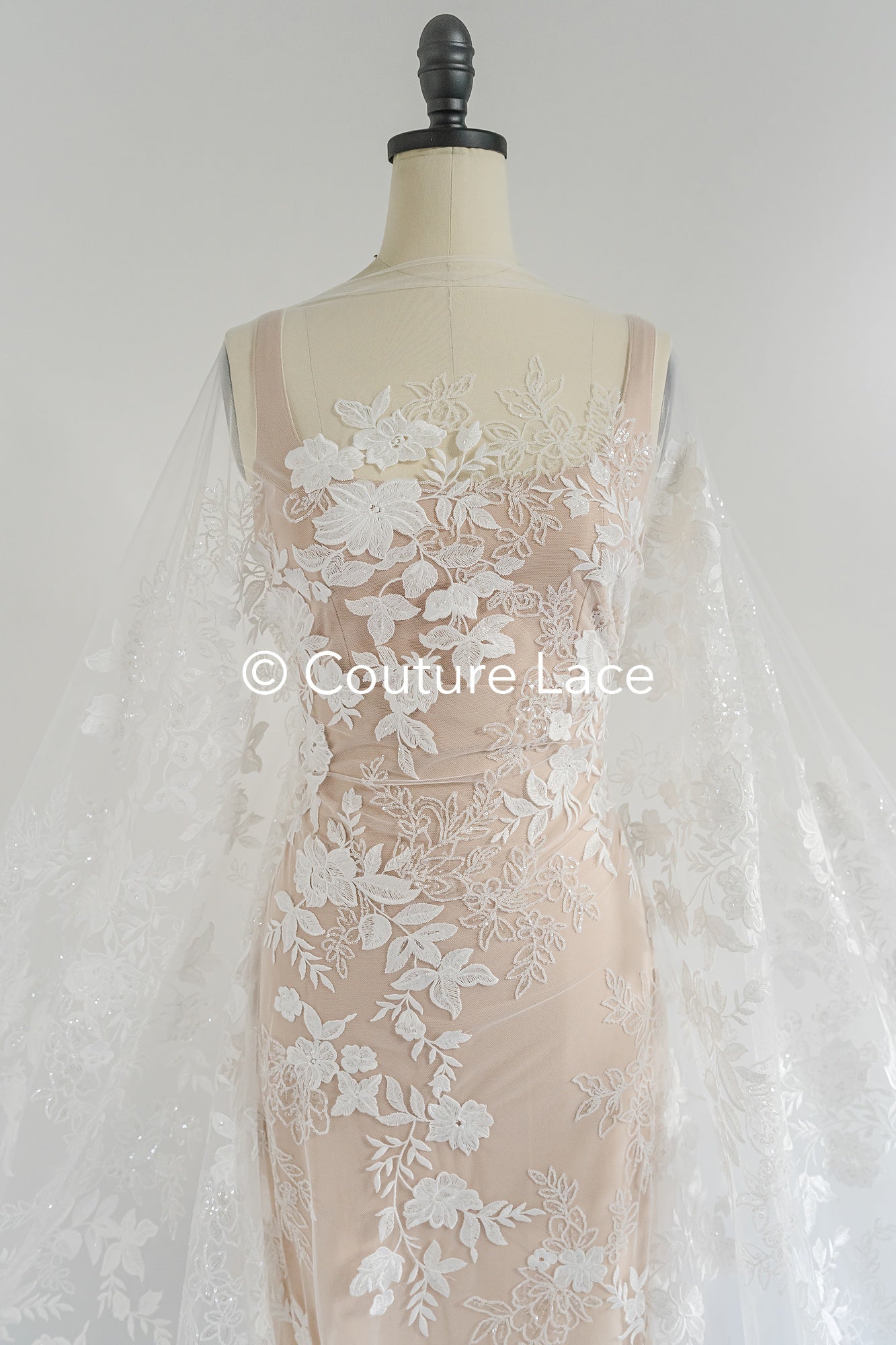 Floral Bridal Lace/ Bridal Lace Fabric/ Off-White Bridal Lace/ Embroidered Wedding Lace/ Couture Lace/ L24-688