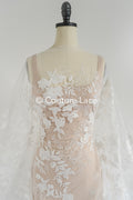 Floral Bridal Lace/ Bridal Lace Fabric/ Off-White Bridal Lace/ Embroidered Wedding Lace/ Couture Lace/ L24-688