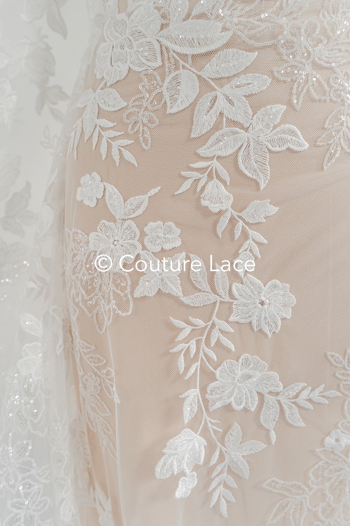 Floral Bridal Lace/ Bridal Lace Fabric/ Off-White Bridal Lace/ Embroidered Wedding Lace/ Couture Lace/ L24-688