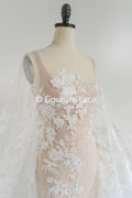 Floral Bridal Lace/ Bridal Lace Fabric/ Off-White Bridal Lace/ Embroidered Wedding Lace/ Couture Lace/ L24-688