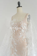 Floral Bridal Lace/ Bridal Lace Fabric/ Off-White Bridal Lace/ Embroidered Wedding Lace/ Couture Lace/ L24-688