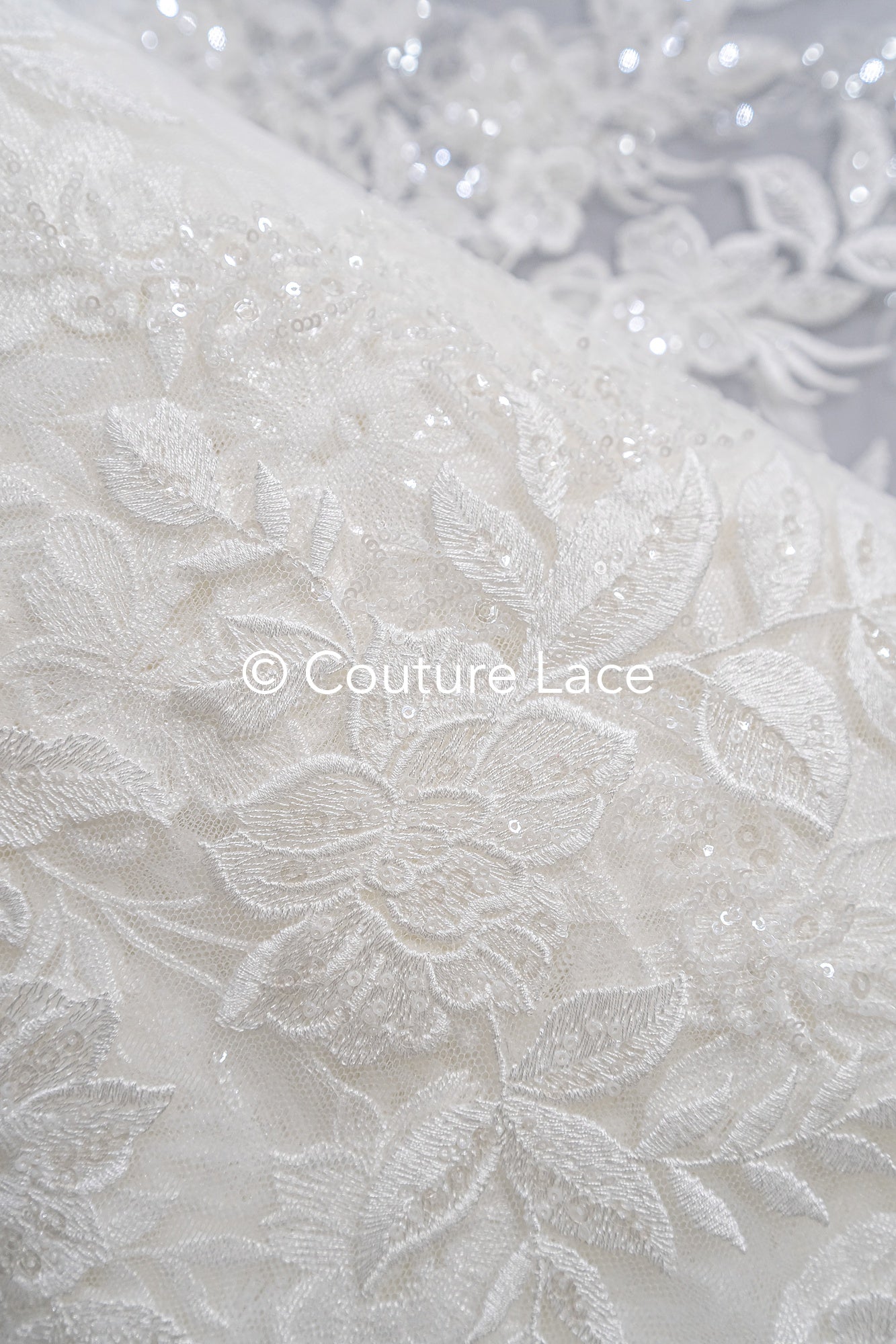 Floral Bridal Lace/ Bridal Lace Fabric/ Off-White Bridal Lace/ Embroidered Wedding Lace/ Couture Lace/ L24-688