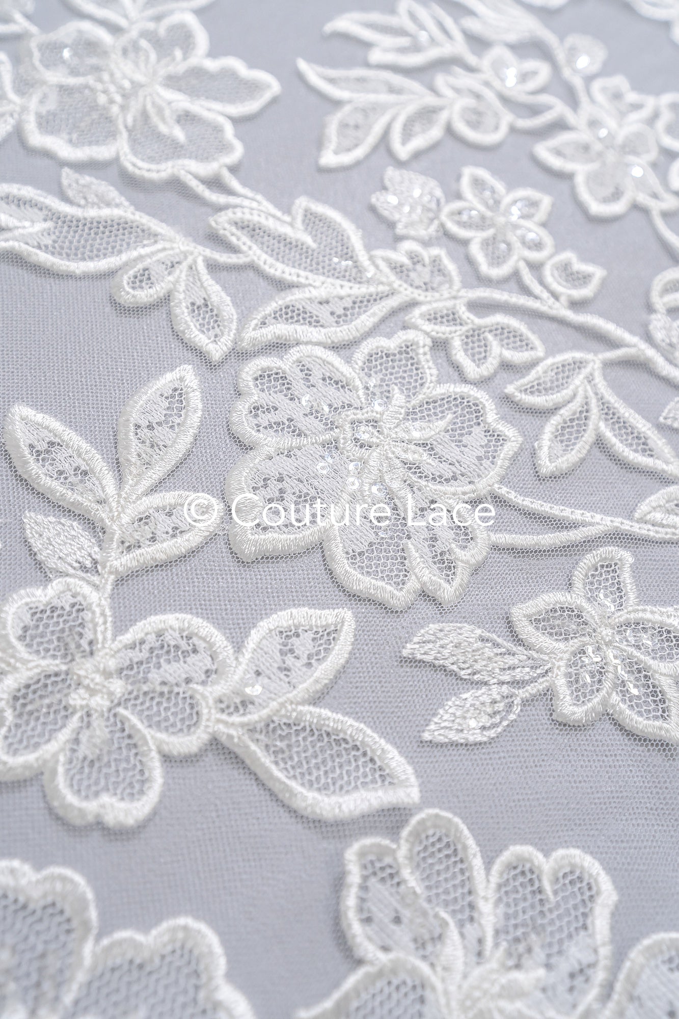Floral bridal lace/ bridal lace fabric/ off-white bridal lace/ embroidered wedding lace/ couture lace/ L24-693