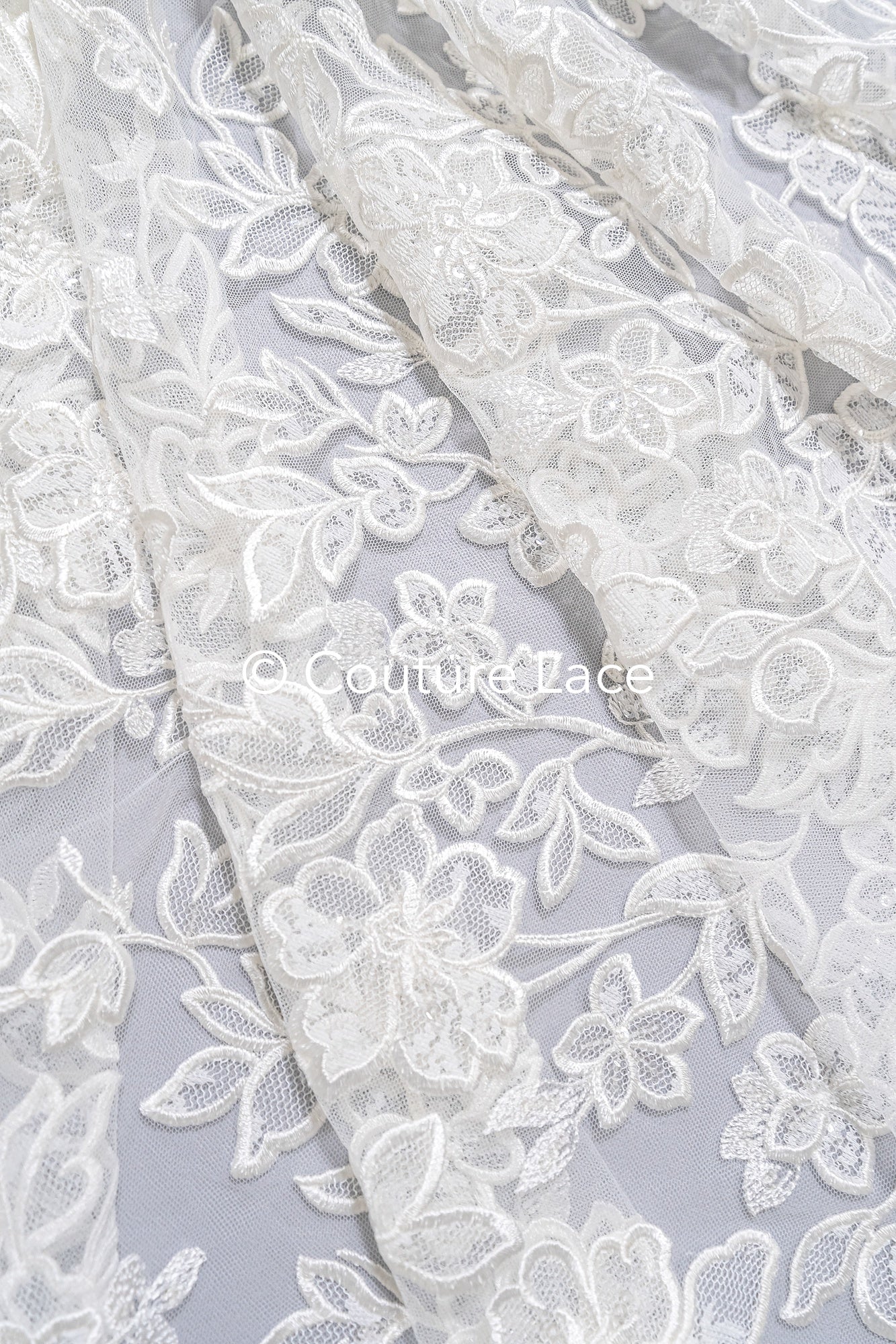 Floral bridal lace/ bridal lace fabric/ off-white bridal lace/ embroidered wedding lace/ couture lace/ L24-693