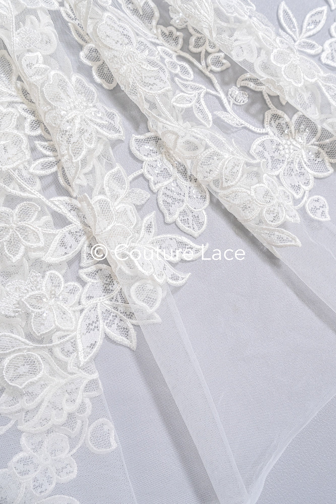 Floral bridal lace/ bridal lace fabric/ off-white bridal lace/ embroidered wedding lace/ couture lace/ L24-693