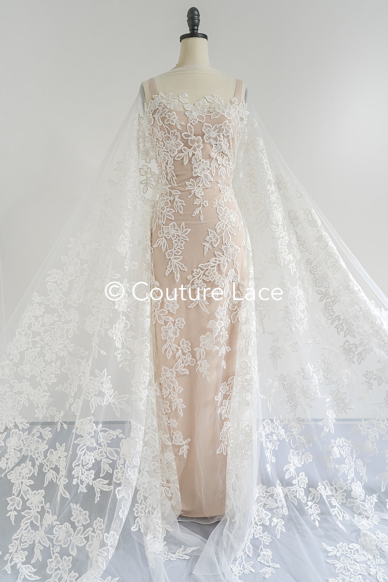 Floral bridal lace/ bridal lace fabric/ off-white bridal lace/ embroidered wedding lace/ couture lace/ L24-693