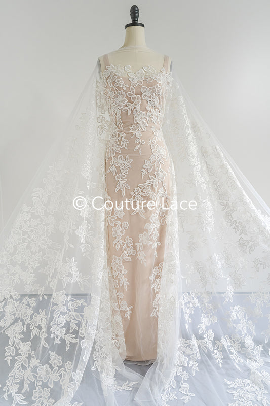 Floral bridal lace/ bridal lace fabric/ off-white bridal lace/ embroidered wedding lace/ couture lace/ L24-693