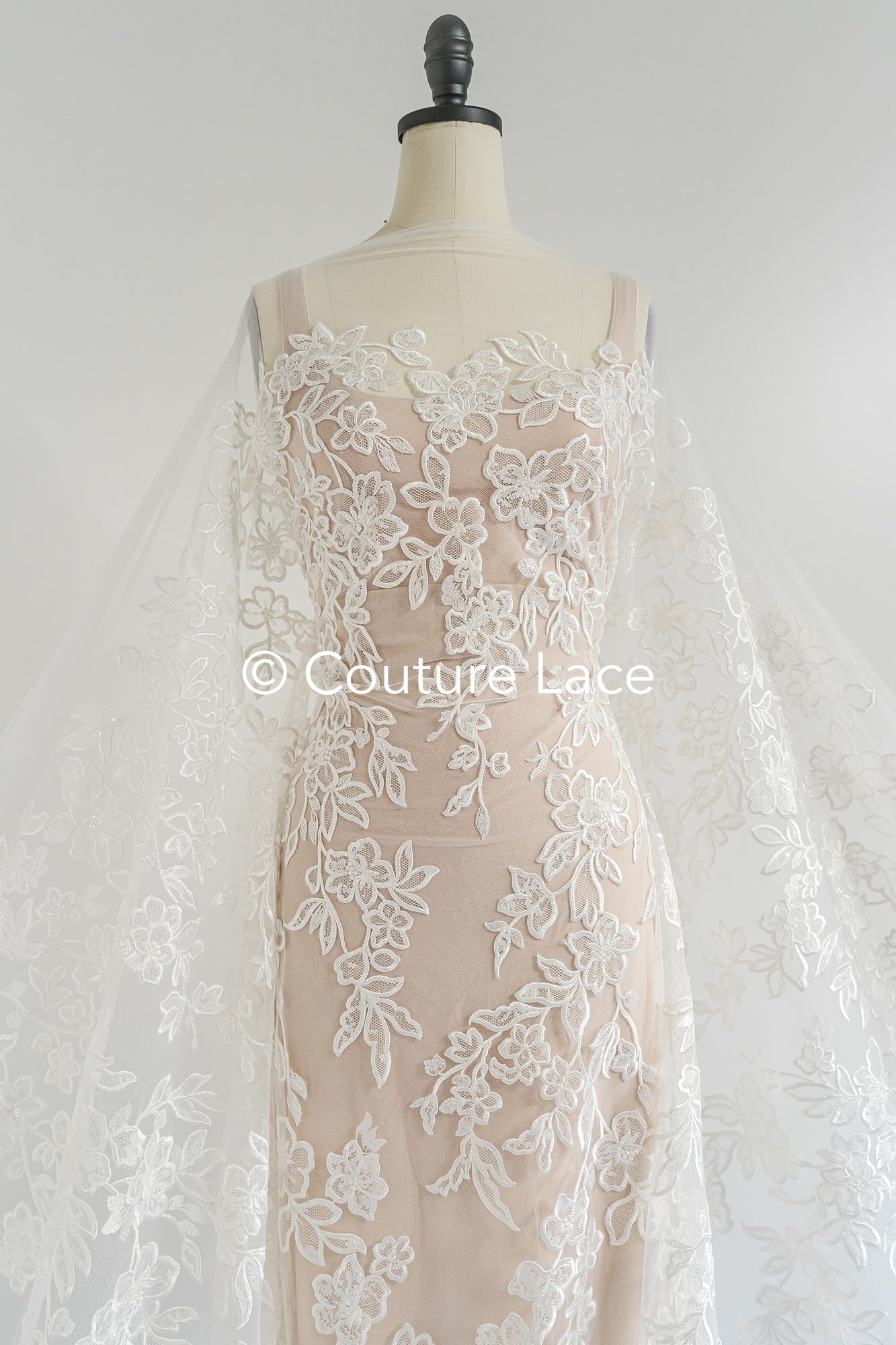 Floral bridal lace/ bridal lace fabric/ off-white bridal lace/ embroidered wedding lace/ couture lace/ L24-693
