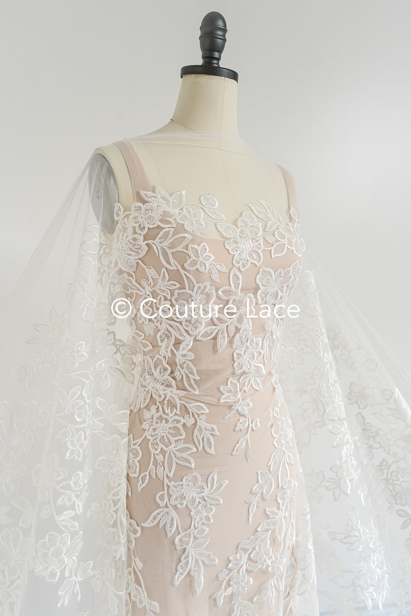 Floral bridal lace/ bridal lace fabric/ off-white bridal lace/ embroidered wedding lace/ couture lace/ L24-693
