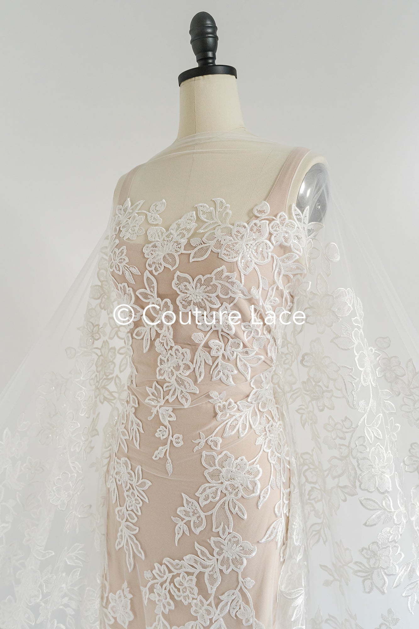 Floral bridal lace/ bridal lace fabric/ off-white bridal lace/ embroidered wedding lace/ couture lace/ L24-693