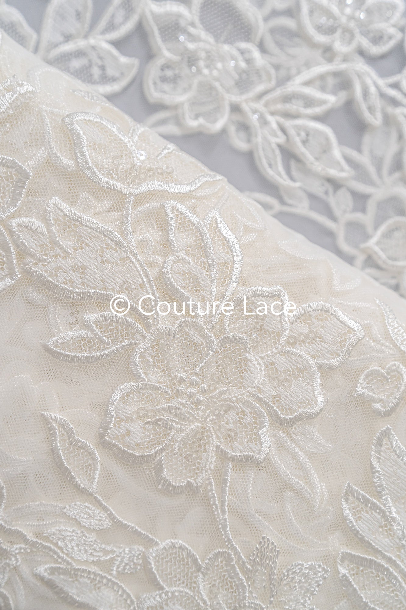 Floral bridal lace/ bridal lace fabric/ off-white bridal lace/ embroidered wedding lace/ couture lace/ L24-693