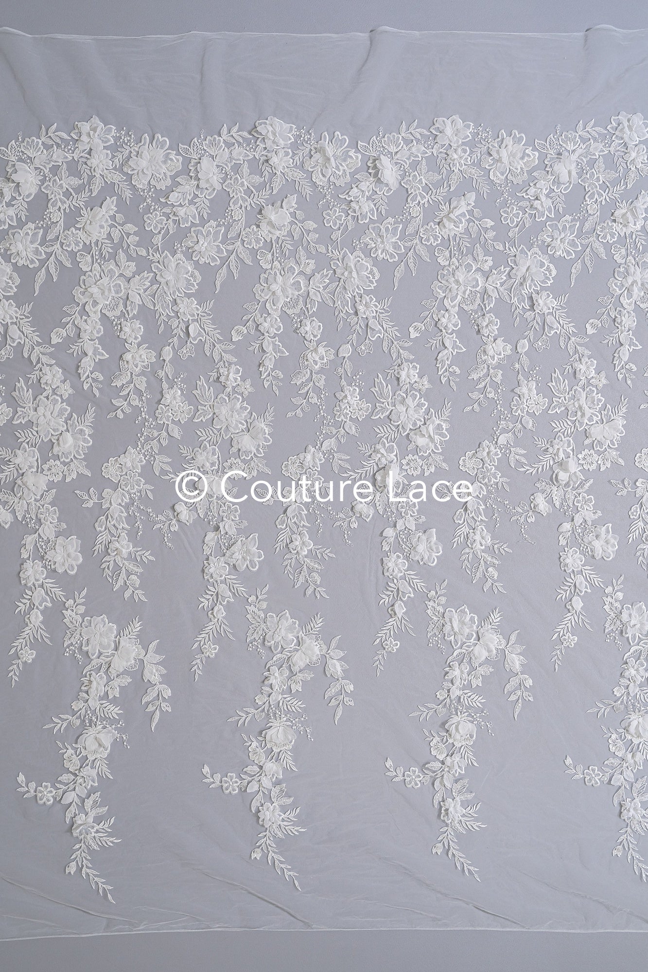 3D flower lace fabric/ French bridal lace fabric/ Romantic floral lace fabric with 3D flowers/ Wedding lace fabric// L24-694