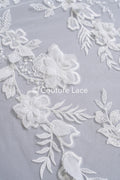 3D flower lace fabric/ French bridal lace fabric/ Romantic floral lace fabric with 3D flowers/ Wedding lace fabric// L24-694