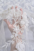 3D flower lace fabric/ French bridal lace fabric/ Romantic floral lace fabric with 3D flowers/ Wedding lace fabric// L24-694