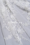 3D flower lace fabric/ French bridal lace fabric/ Romantic floral lace fabric with 3D flowers/ Wedding lace fabric// L24-694