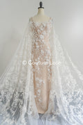 3D flower lace fabric/ French bridal lace fabric/ Romantic floral lace fabric with 3D flowers/ Wedding lace fabric// L24-694