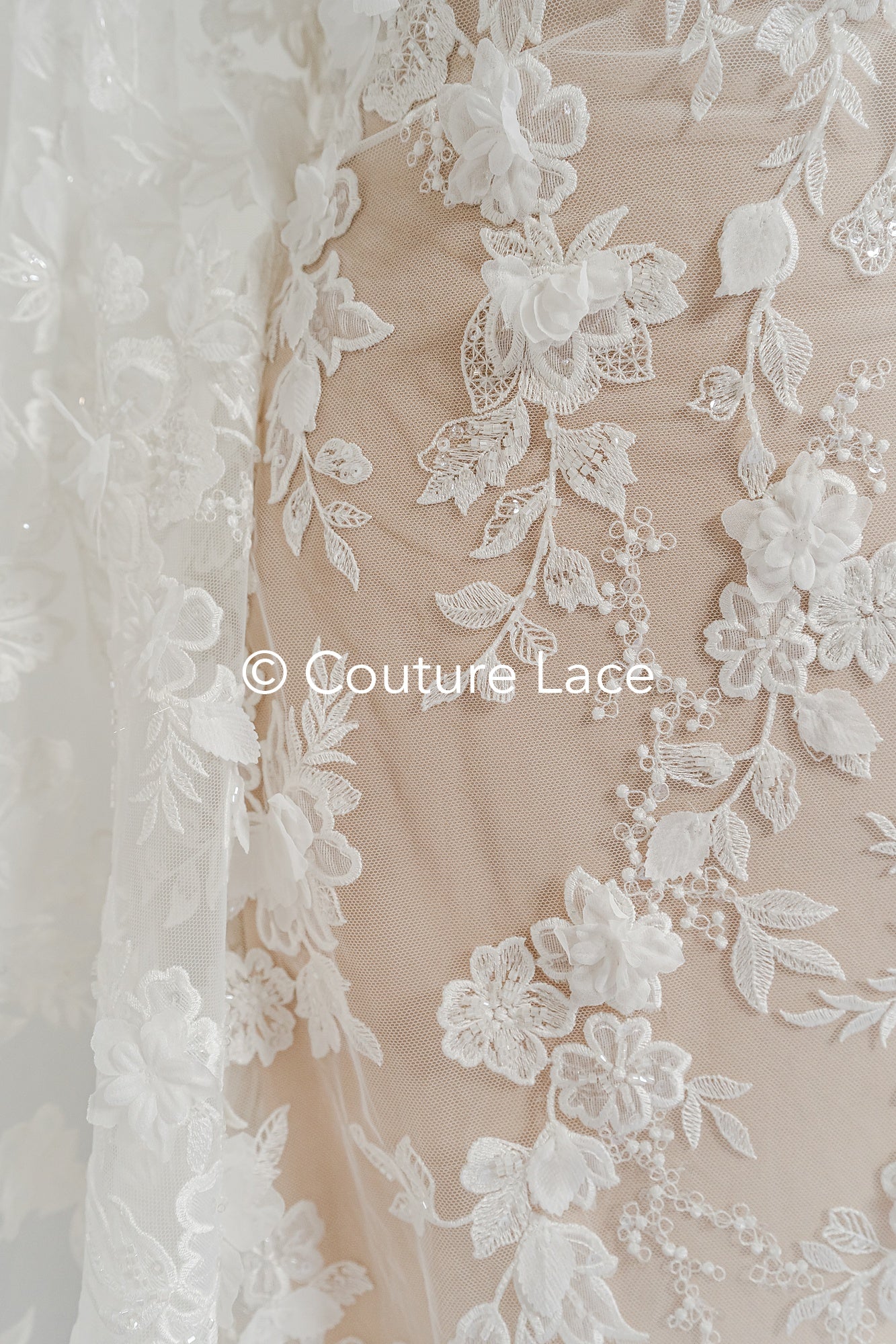 3D flower lace fabric/ French bridal lace fabric/ Romantic floral lace fabric with 3D flowers/ Wedding lace fabric// L24-694