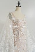 3D flower lace fabric/ French bridal lace fabric/ Romantic floral lace fabric with 3D flowers/ Wedding lace fabric// L24-694