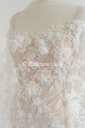 3D flower lace fabric/ French bridal lace fabric/ Romantic floral lace fabric with 3D flowers/ Wedding lace fabric// L24-694