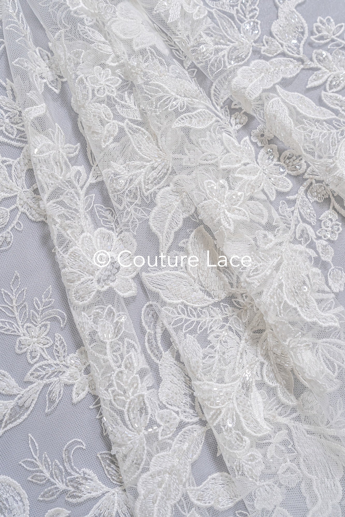 Beaded lace fabric/ Couture lace fabric/ Bridal lace fabric/ Beaded lace fabric// L24-695