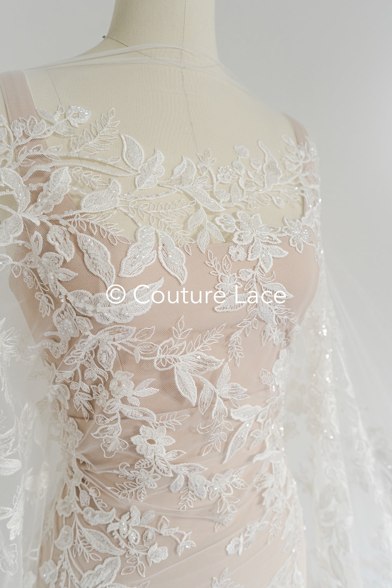 Beaded lace fabric/ Couture lace fabric/ Bridal lace fabric/ Beaded lace fabric// L24-695