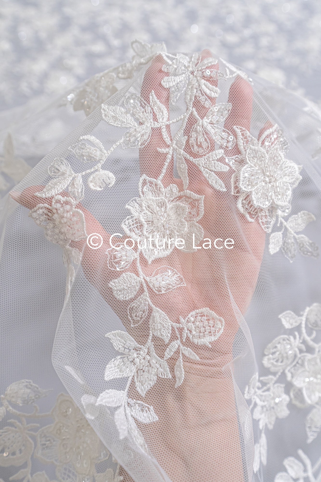 3D Blumen-Spitzenstoff/ Französischer Braut-Spitzenstoff/ Romantischer Blumen-Spitzenstoff mit 3D Blumen/ Hochzeitsspitzenstoff// L24-696