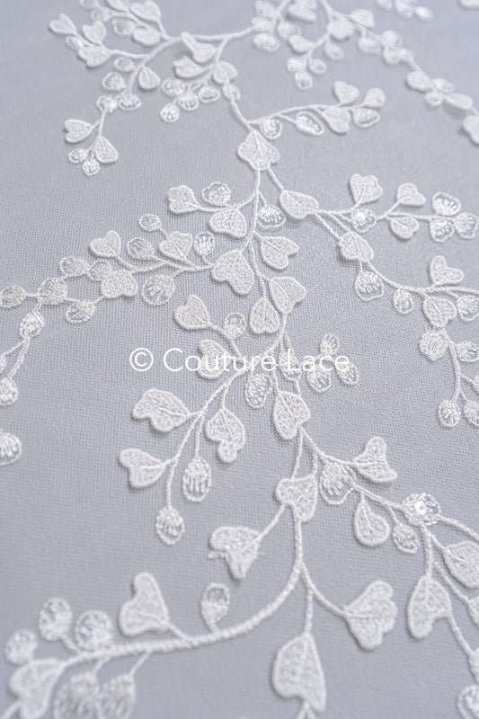 Floral bridal lace/ bridal lace fabric/ off-white bridal lace/ embroidered wedding lace/ couture lace/ L24-697