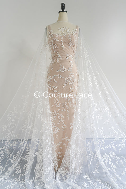 Floral bridal lace/ bridal lace fabric/ off-white bridal lace/ embroidered wedding lace/ couture lace/ L24-697