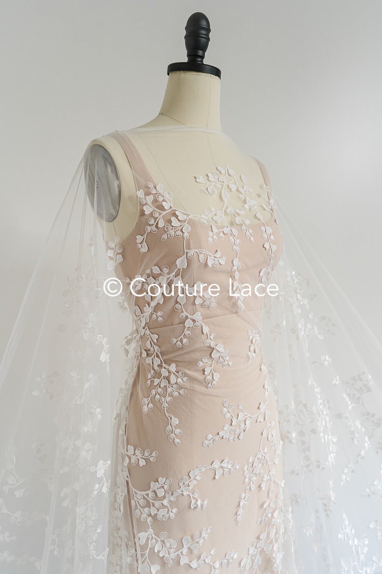 Floral bridal lace/ bridal lace fabric/ off-white bridal lace/ embroidered wedding lace/ couture lace/ L24-697