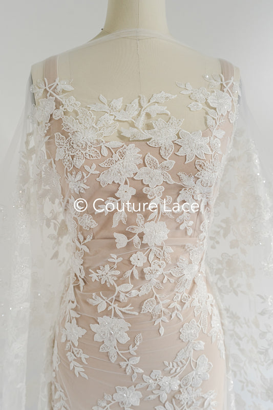 Perlen-Spitzenstoff/ Couture-Spitzenstoff/ Braut-Spitzenstoff/ Perlen-Spitzenstoff// L24-698