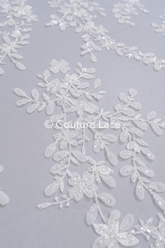 3D Blumen-Spitzenstoff/ Französischer Braut-Spitzenstoff/ Romantischer Blumen-Spitzenstoff mit 3D Blumen/ Hochzeitsspitzenstoff// L24-699
