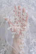 3D flower lace fabric/ French bridal lace fabric/ Romantic floral lace fabric with 3D flowers/ Wedding lace fabric// L24-699