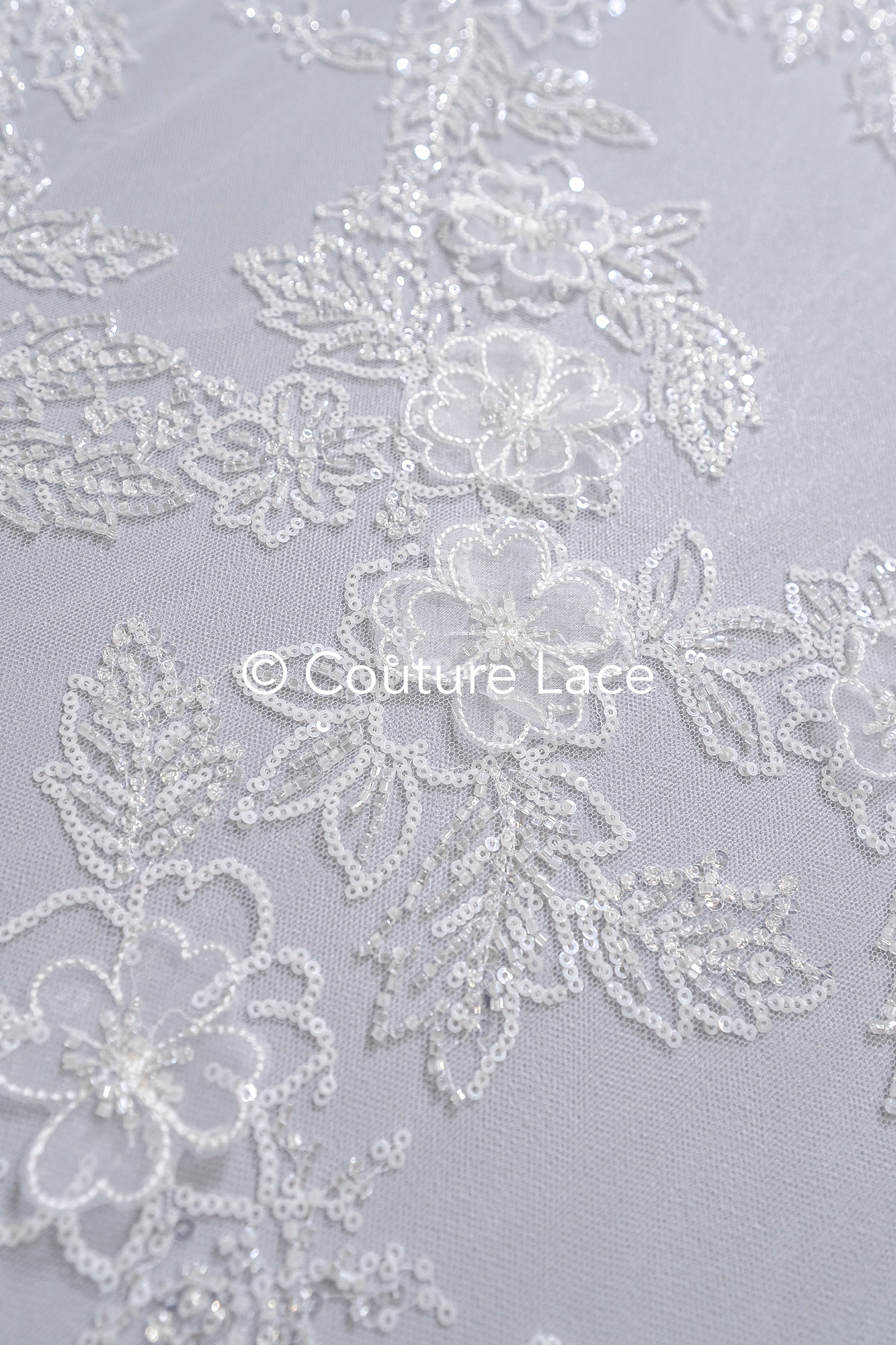 3D Blumen-Spitzenstoff/ Braut-Spitzenstoff/ Romantischer Blumen-Spitzenstoff mit 3D Blumen/ Hochzeitsspitzenstoff// L24-701