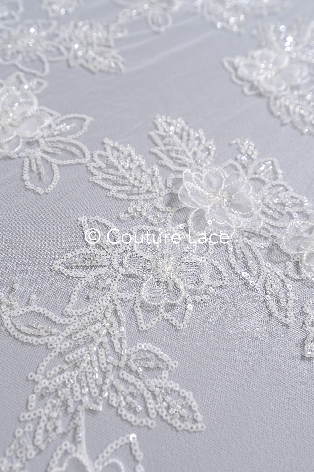 3D Blumen-Spitzenstoff/ Braut-Spitzenstoff/ Romantischer Blumen-Spitzenstoff mit 3D Blumen/ Hochzeitsspitzenstoff// L24-701