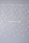 3D Blumen-Spitzenstoff/ Braut-Spitzenstoff/ Romantischer Spitzenstoff mit 3D Blumen & Punkten// L24-702