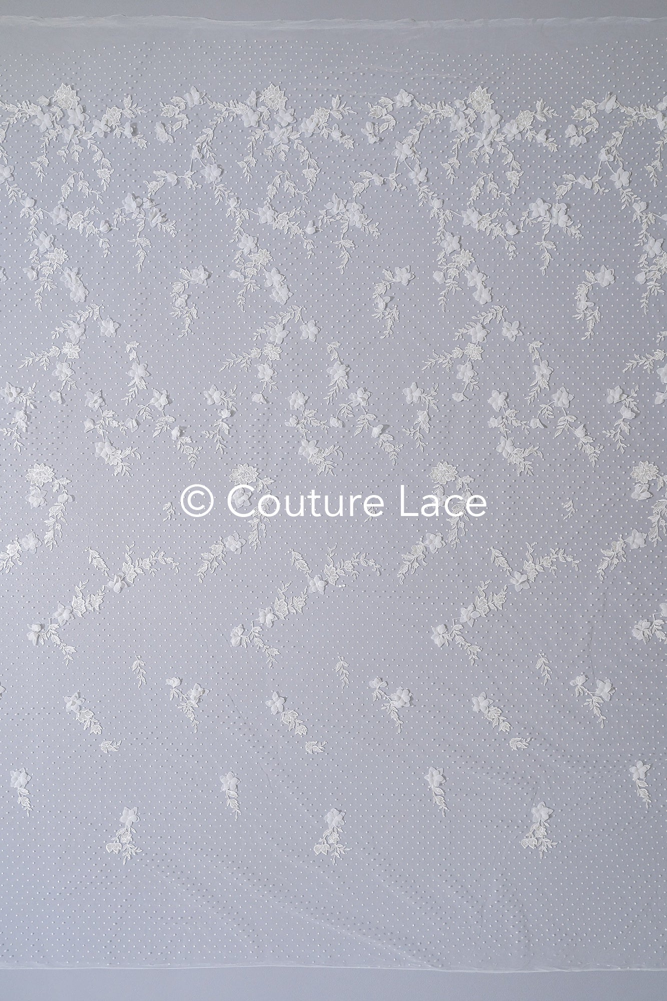 3D Blumen-Spitzenstoff/ Braut-Spitzenstoff/ Romantischer Spitzenstoff mit 3D Blumen & Punkten// L24-702