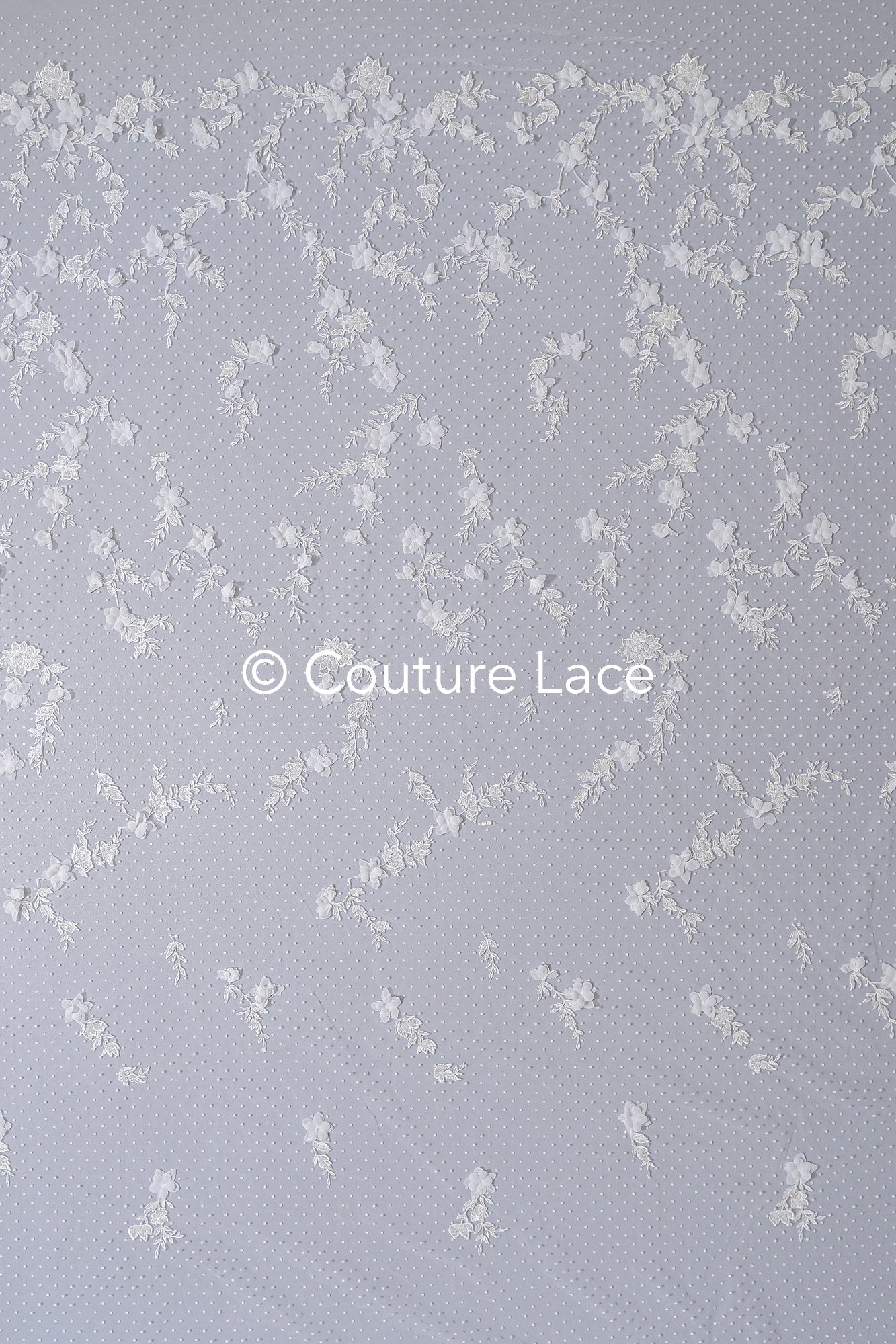 3D Blumen-Spitzenstoff/ Braut-Spitzenstoff/ Romantischer Spitzenstoff mit 3D Blumen & Punkten// L24-702