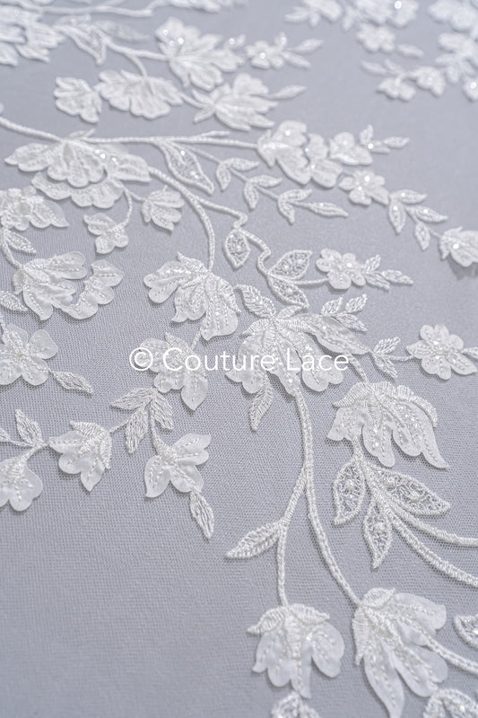 3D Blumen-Spitzenstoff/ Braut-Spitzenstoff/ Romantischer Spitzenstoff mit 3D Blumen// L24-703