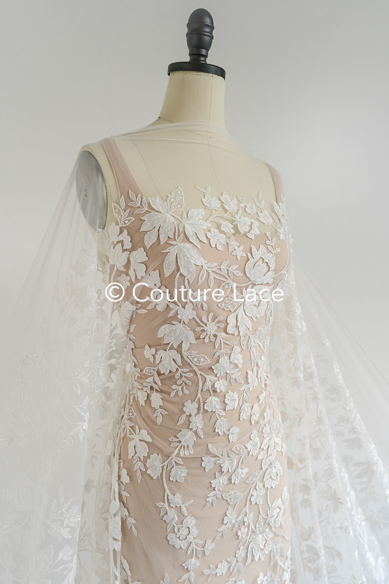 3D flower lace fabric/ bridal lace fabric/ romantic lace fabric with 3D flowers// L24-703