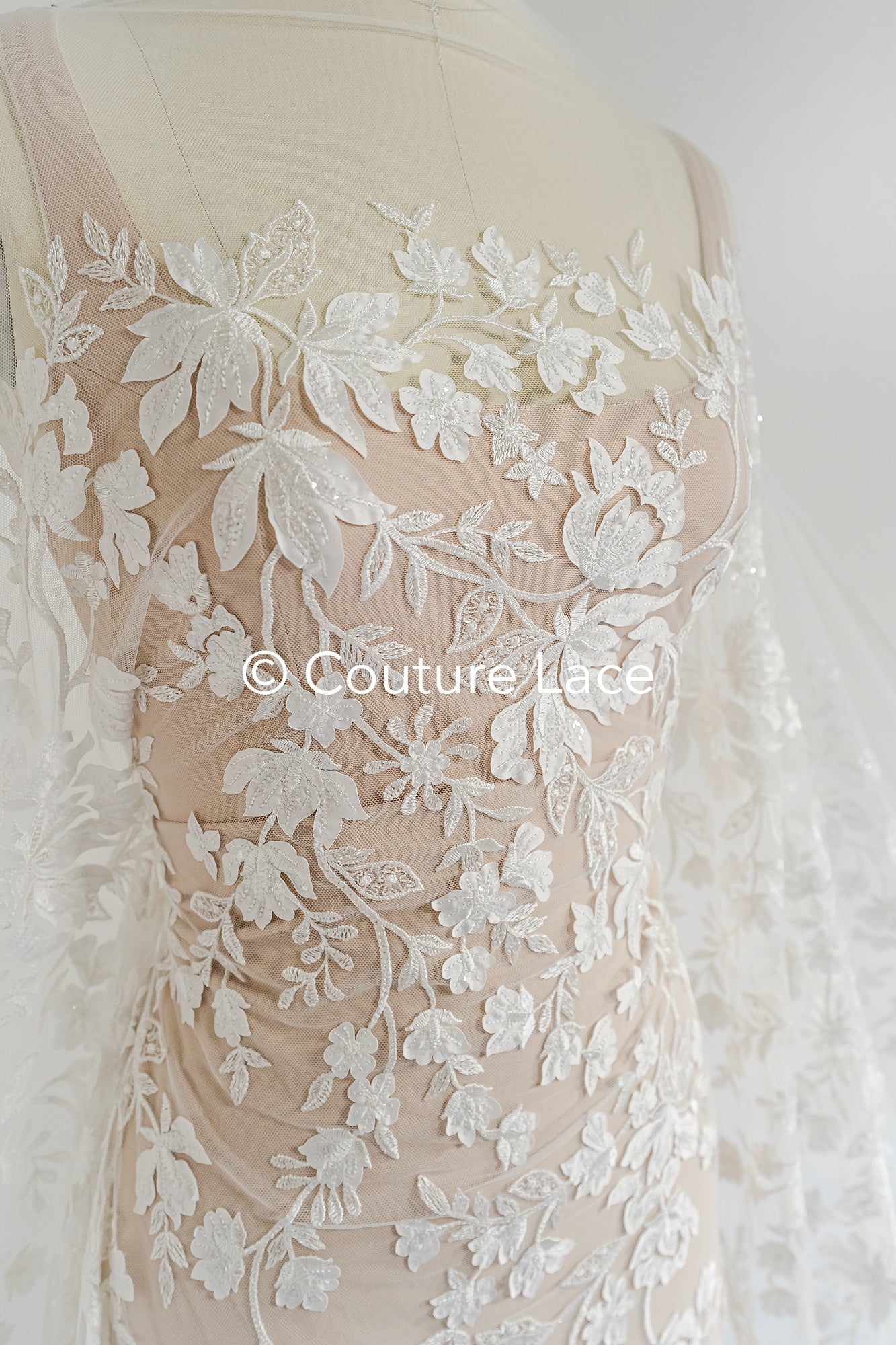 3D flower lace fabric/ bridal lace fabric/ romantic lace fabric with 3D flowers// L24-703