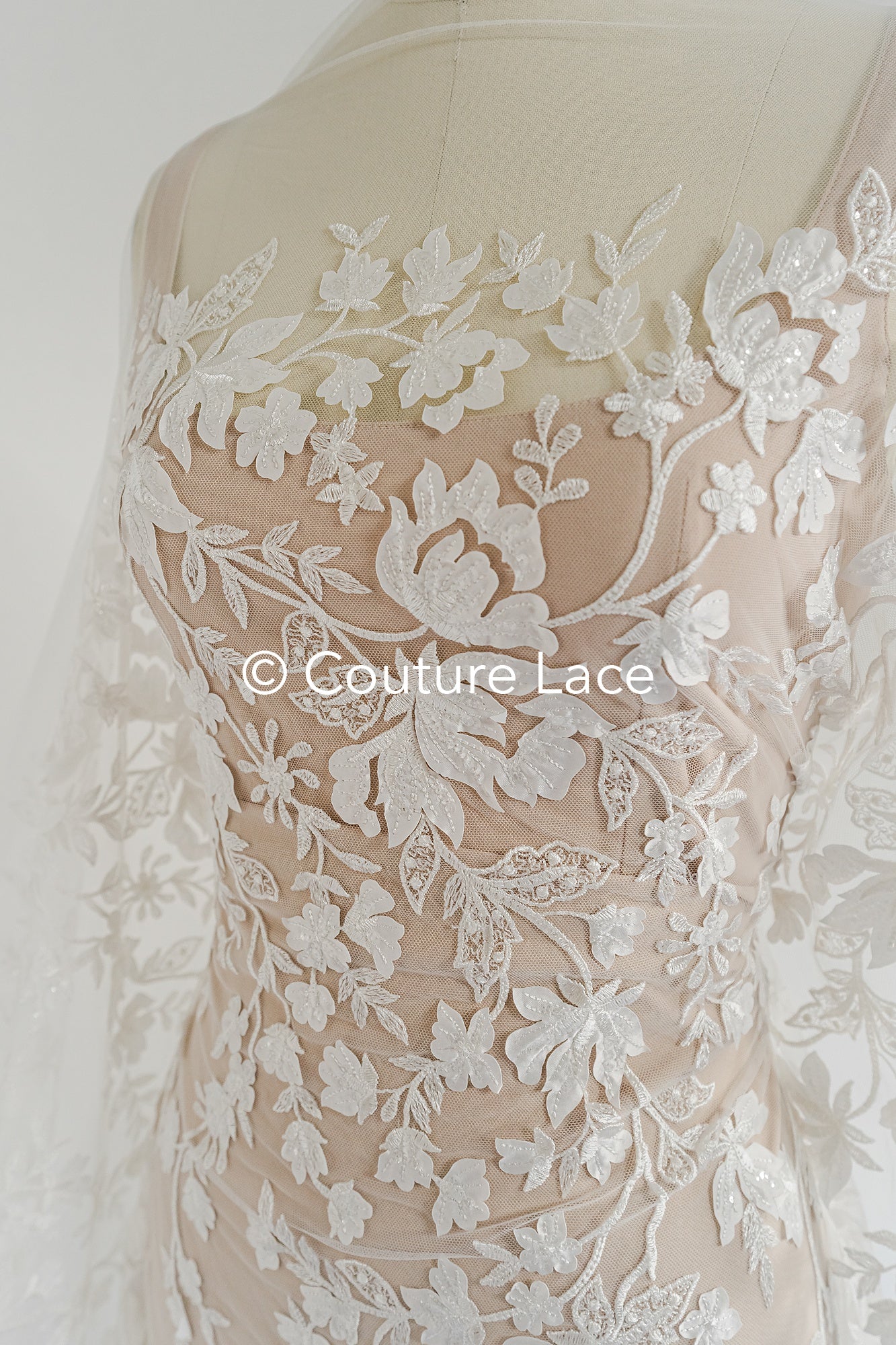 3D flower lace fabric/ bridal lace fabric/ romantic lace fabric with 3D flowers// L24-703