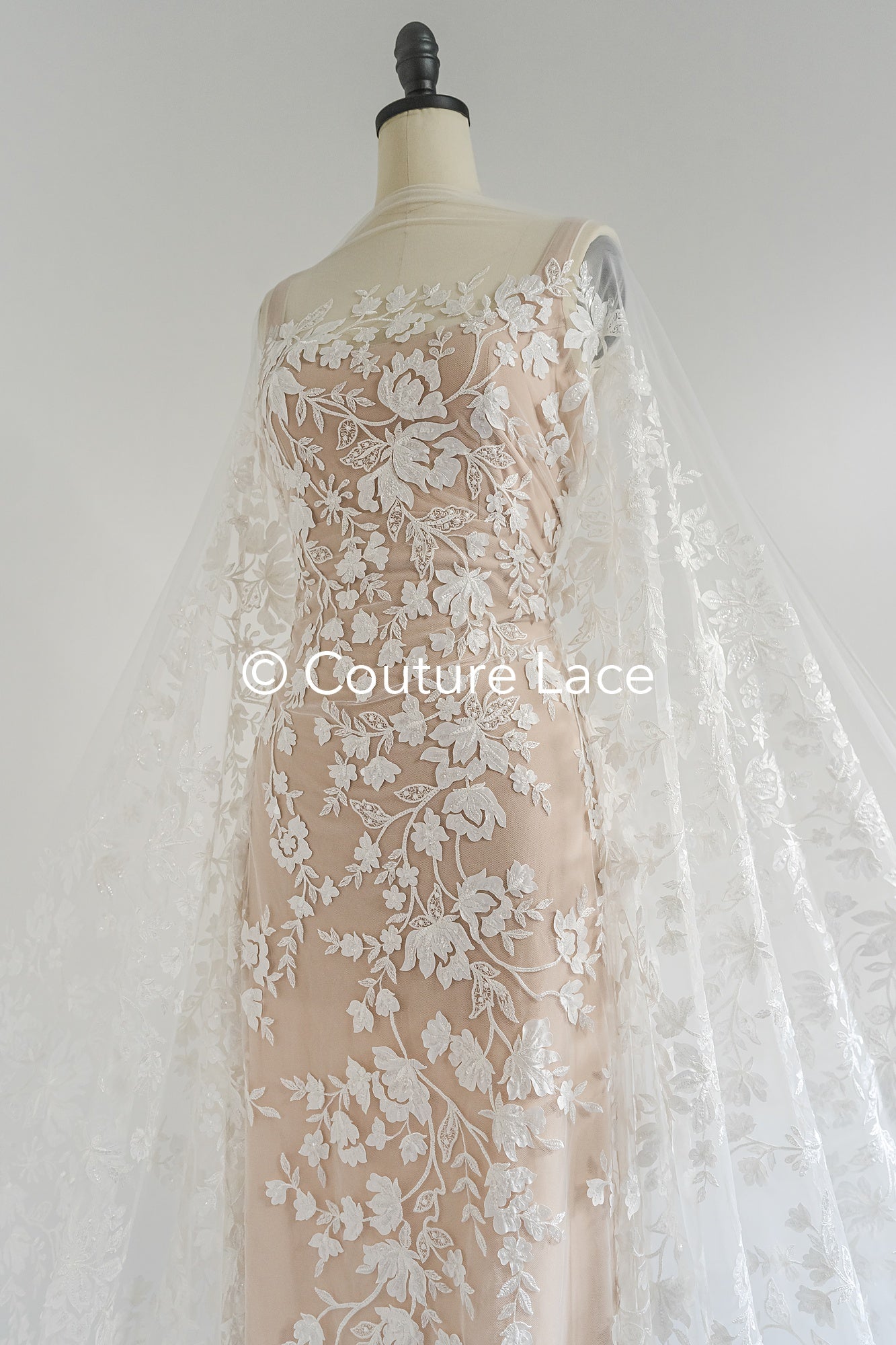 3D flower lace fabric/ bridal lace fabric/ romantic lace fabric with 3D flowers// L24-703