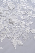 3D flower lace fabric/ bridal lace fabric/ romantic lace fabric with 3D flowers &amp; pearls// L24-705