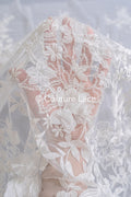 3D flower lace fabric/ bridal lace fabric/ romantic lace fabric with 3D flowers &amp; pearls// L24-705