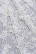 3D flower lace fabric/ bridal lace fabric/ romantic lace fabric with 3D flowers &amp; pearls// L24-705