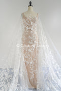 3D flower lace fabric/ bridal lace fabric/ romantic lace fabric with 3D flowers &amp; pearls// L24-705