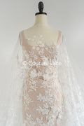 3D flower lace fabric/ bridal lace fabric/ romantic lace fabric with 3D flowers &amp; pearls// L24-705