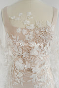 3D flower lace fabric/ bridal lace fabric/ romantic lace fabric with 3D flowers &amp; pearls// L24-705
