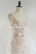 3D flower lace fabric/ bridal lace fabric/ romantic lace fabric with 3D flowers &amp; pearls// L24-705